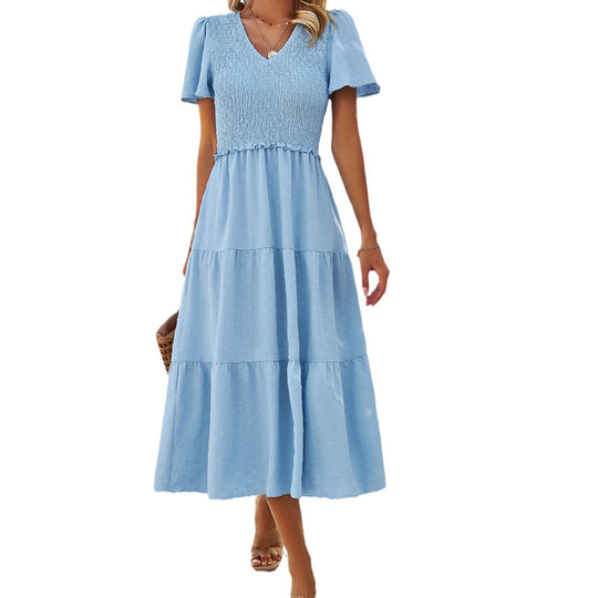 Damen Midikleid mit Rüschendetails und Punkten EB