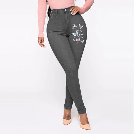 Damen Slim-Fit Jeans mit floralem Stickdesign EB