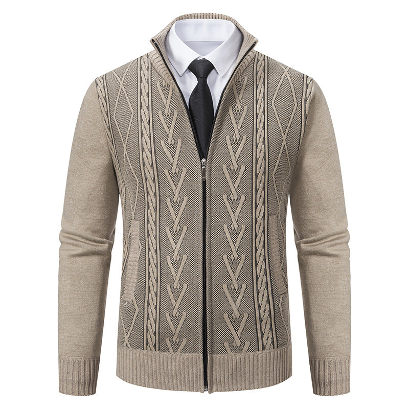 Herren nan gehobene Strickjacke mit erhabenem Zopfmuster und durchgehendem Reißverschluss EB