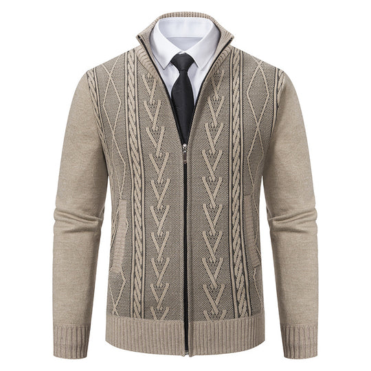 Herren nan gehobene Strickjacke mit erhabenem Zopfmuster und durchgehendem Reißverschluss EB