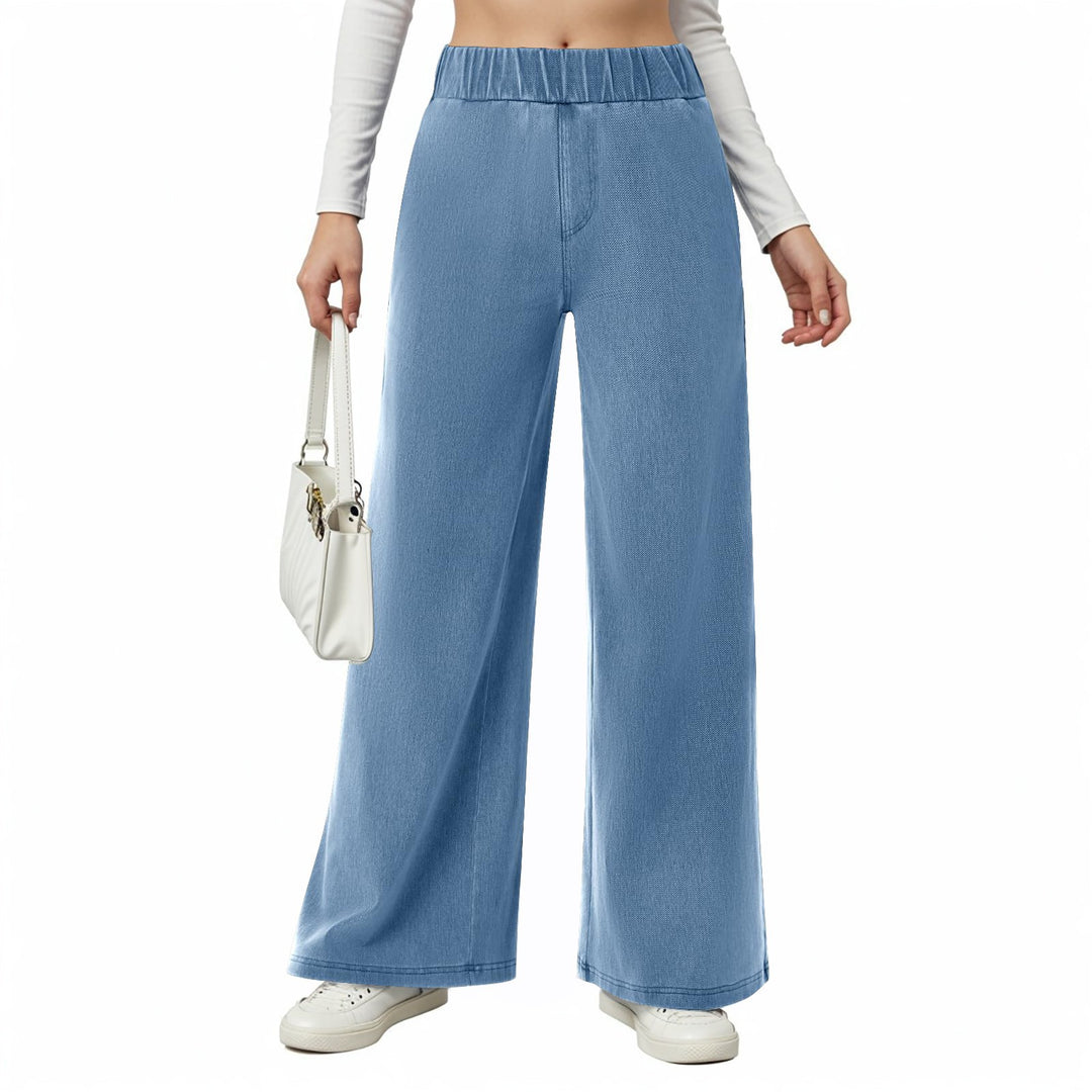 Damen weite Jeanshose mit Elastikbund und seitlichen Taschen EB