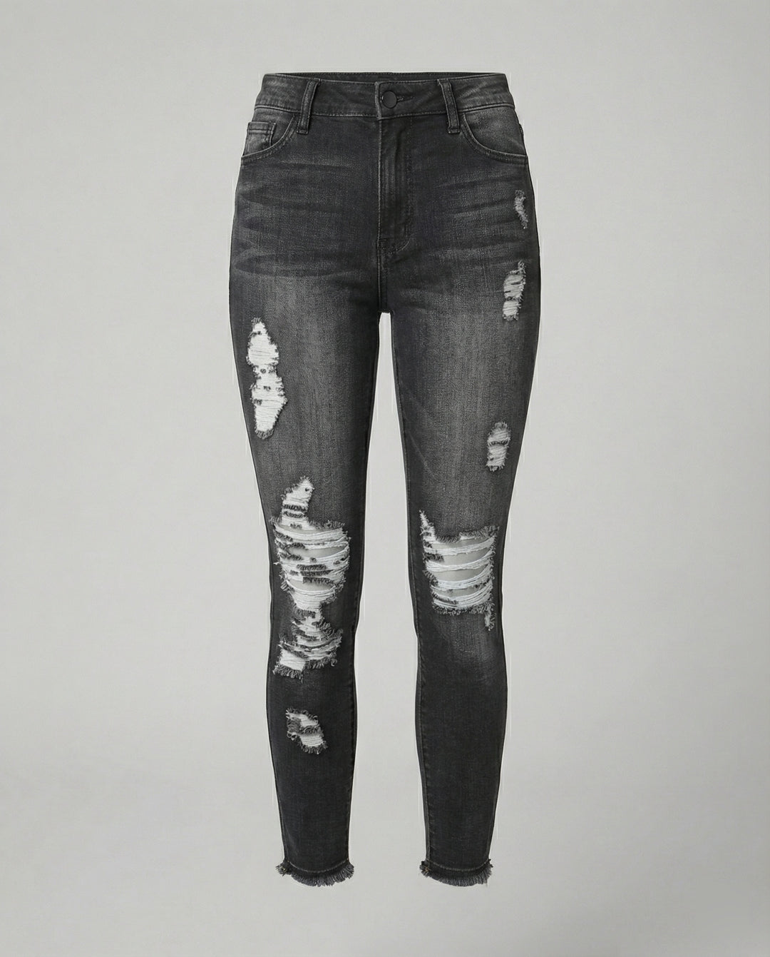 Damen figurbetonte Jeans im lässigen Destroyed-Look mit hohem Bund EB