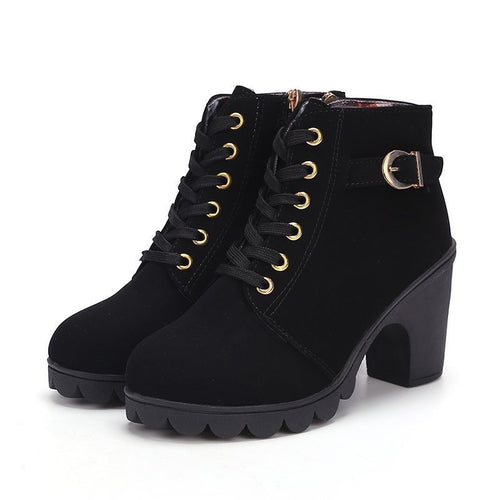 Damen Stiefeletten mit Blockabsatz und Schnürung EB