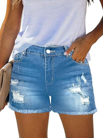 Damen Destroyed Denim-Shorts mit fransigen Säumen und lässigem Schnitt EB
