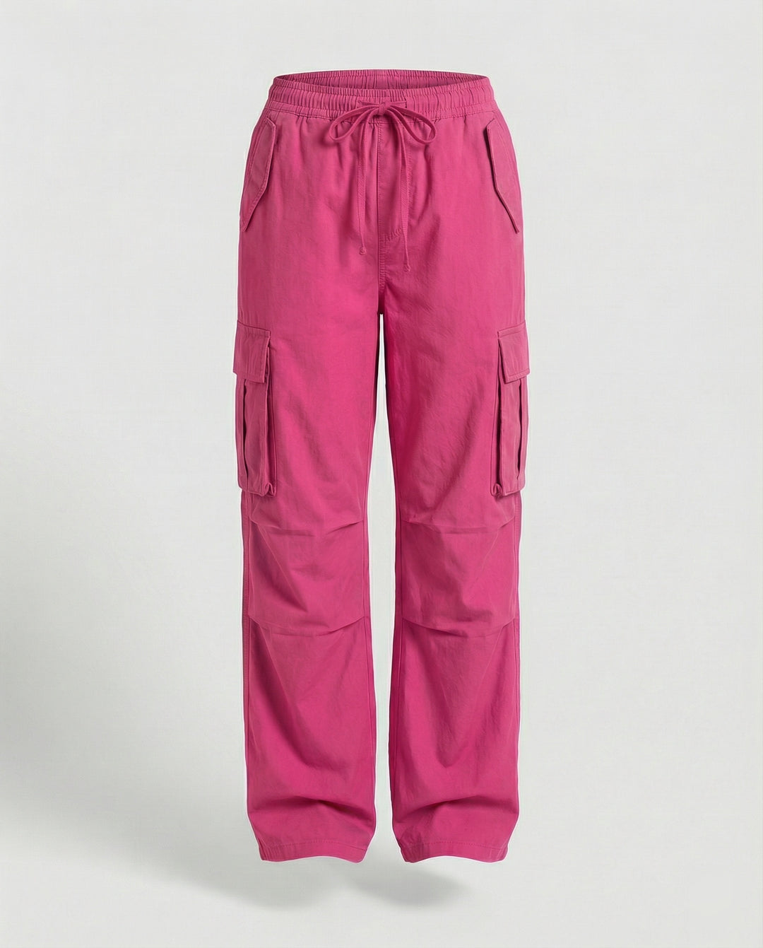 Damen weite Cargo-Hose im Retro-Utility-Stil mit hochgeschnittenem Bund Tunnelzug Mehrfachklappentaschen und verstellbaren Seitenschlaufen EB