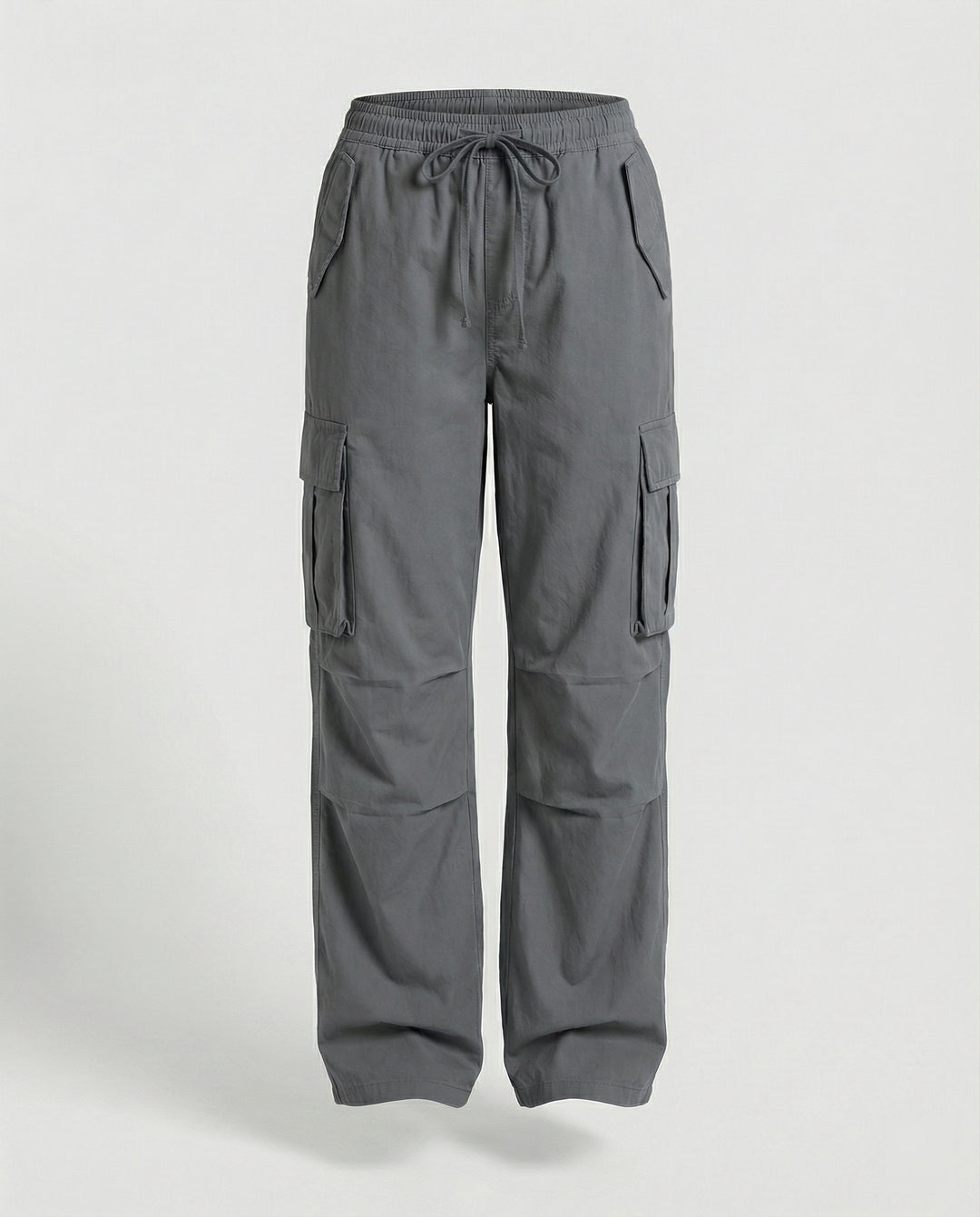 Damen weite Cargo-Hose im Retro-Utility-Stil mit hochgeschnittenem Bund Tunnelzug Mehrfachklappentaschen und verstellbaren Seitenschlaufen EB
