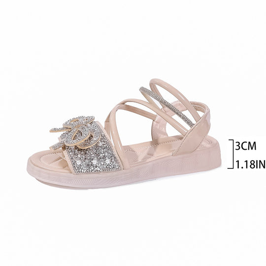 Damen Glamouröse Riemchen-Sandalen mit funkelnden Schleifenverzierungen EB