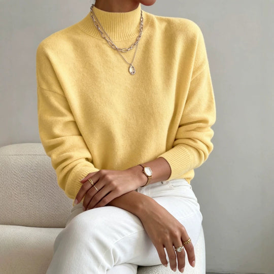 Damen kuscheliger Feinstrickpullover mit Stehkragen und überschnittener Schulter EB
