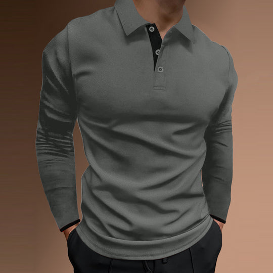 Herren elegantes Langarm-Polohemd mit strukturiertem Gewebe EB