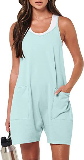 Damen sportlicher Jumpsuit mit praktischen Taschen und weitem Schnitt EB