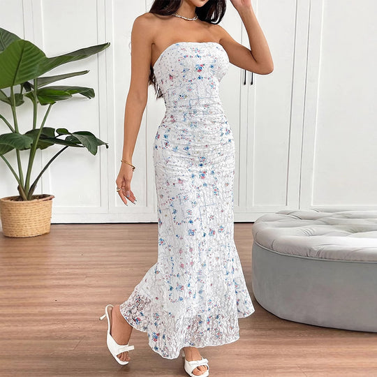 Damen Maxikleid im romantischen Spitzen-Look mit floralen Mustern EB