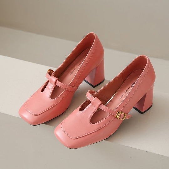Damen elegante Mary Jane Pumps mit modischem Blockabsatz und verstellbarem Riemchen EB