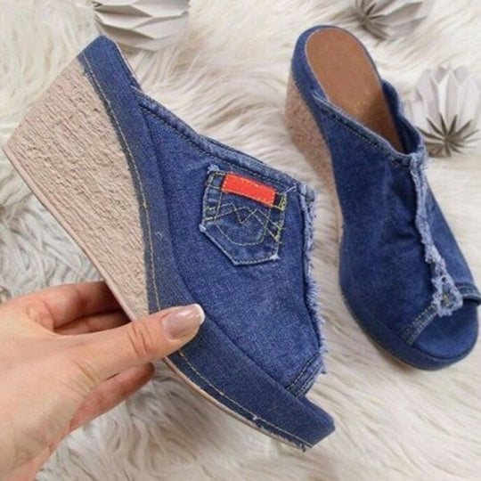 Damen Wedge-Pantoletten mit modischem Jeans-Design EB