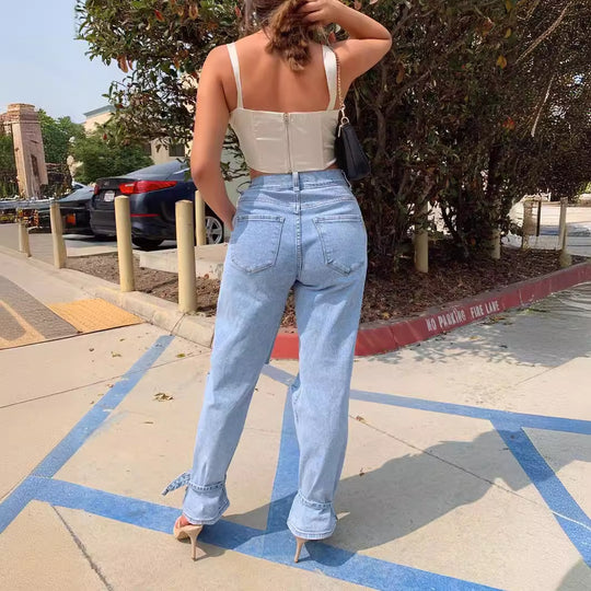 Damen lässige Mom-Jeans mit angesagtem destroyed Look EB