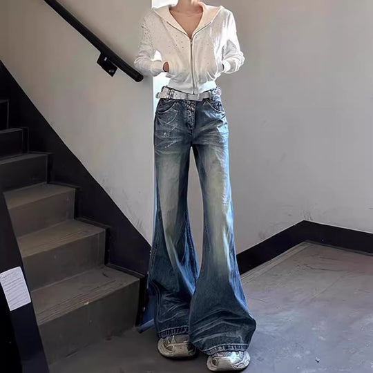 Damen Weite Jeans mit ausgefallenem Schnitt und modernem Design EB