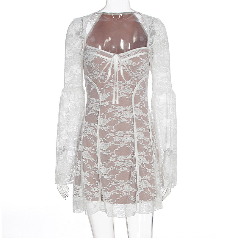 Damen Spitzenkleid mit weitem Arm und verführerischem Schnitt EB