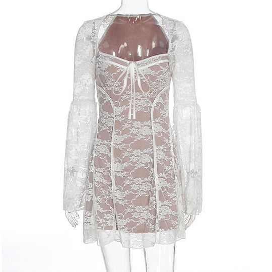 Damen Spitzenkleid mit weitem Arm und verführerischem Schnitt EB
