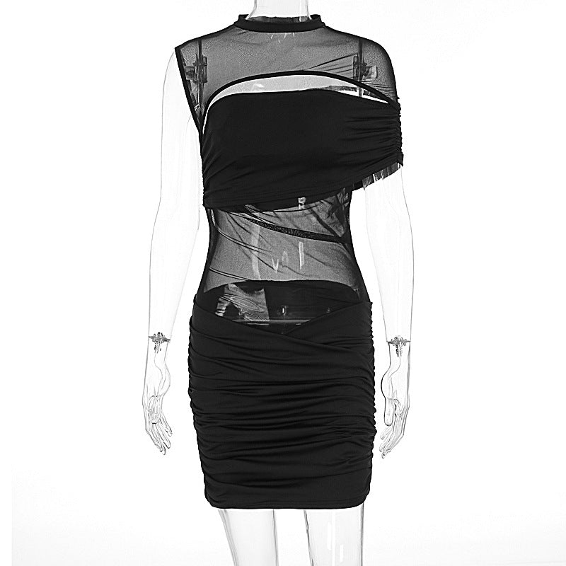 Damen figurbetontes Kleid mit transparenten Einsätzen und raffinierten Drapierungen EB