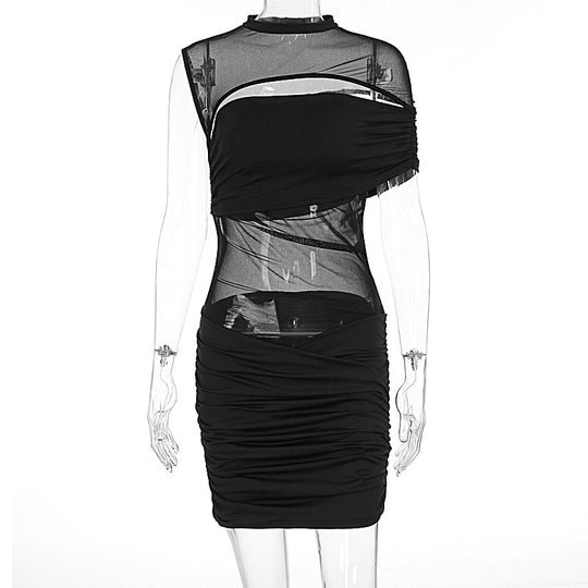 Damen figurbetontes Kleid mit transparenten Einsätzen und raffinierten Drapierungen EB