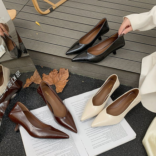 Damen elegante Slingback-Pumps mit spitzem Design und modischem Blockabsatz EB