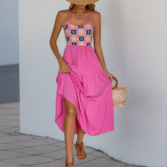 Damen Maxikleid mit gestricktem Oberteil und voluminösem Rock EB