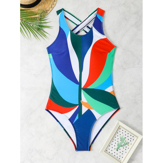 Damen Sportlicher Einteiler Badeanzug mit farbenfrohem Blütenmuster EB