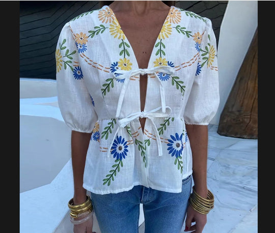 Damen luftige und elegante Bluse mit floralem Muster EB