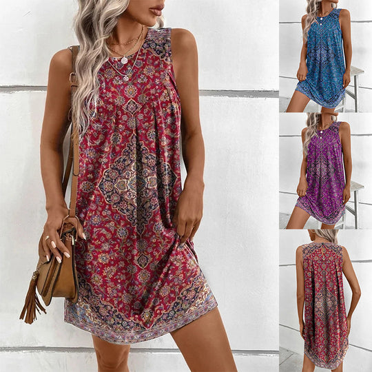 Damen lässiges Midi-Kleid mit verspieltem Boho-Muster EB