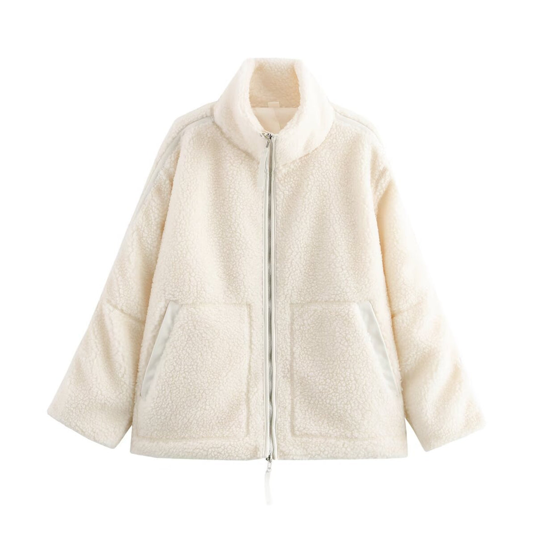 Damen kuschelige Fleecejacke mit hohem Kragen und praktischen Eingrifftaschen EB
