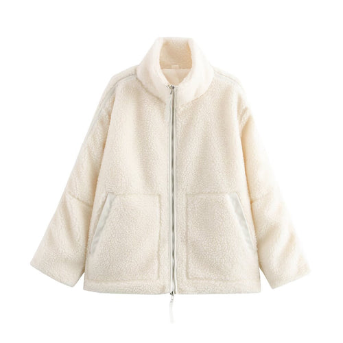 Damen kuschelige Fleecejacke mit hohem Kragen und praktischen Eingrifftaschen EB
