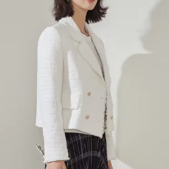 Damen elegante Double-Breasted Blazerjacke mit strukturiertem Gewebe EB