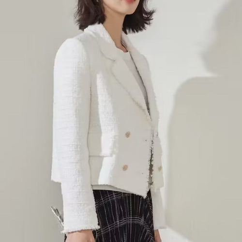 Damen elegante Double-Breasted Blazerjacke mit strukturiertem Gewebe EB