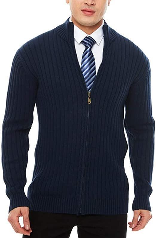 Herren Strickjacke mit hochgeschlossenem Kragen und Reißverschluss EB