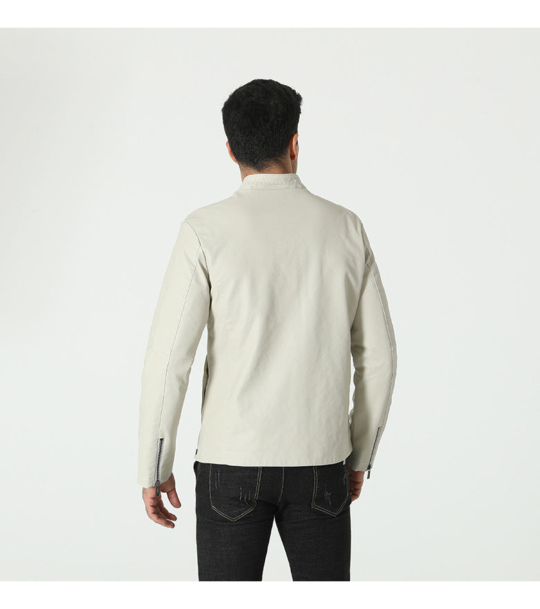 Herren modische Kunstlederjacke mit elastischem Kragen EB