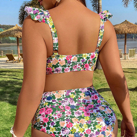 Damen Hochgeschnittener Bikini mit Rüschendetails EB