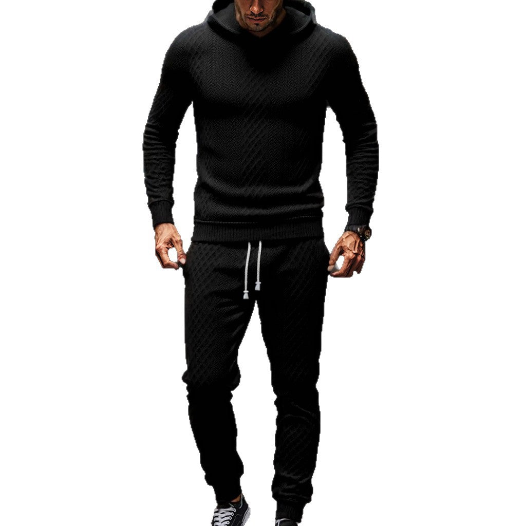 Herren Strick-Freizeitanzug mit Kapuze und modernem Rippdesign EB