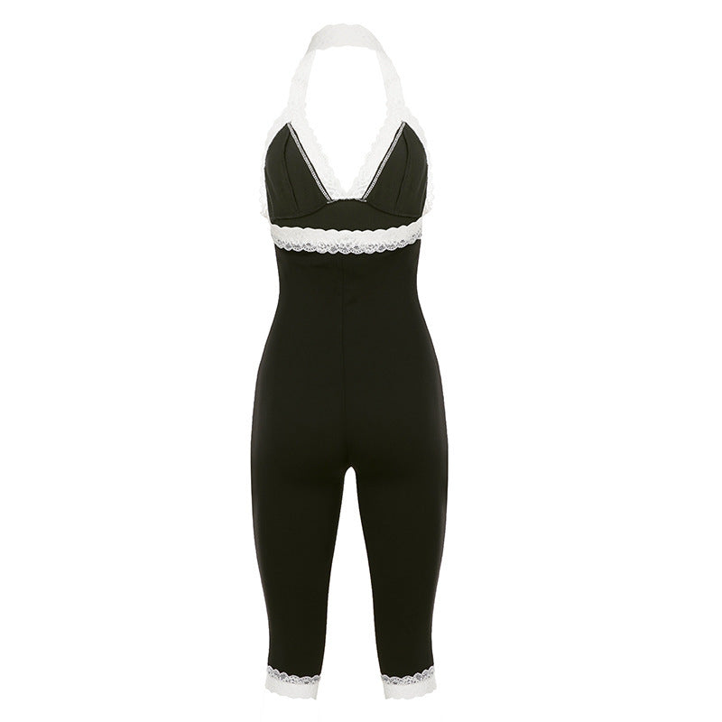 Damen Jumpsuit mit Spitzenrand und verführerischem Dekolleté EB