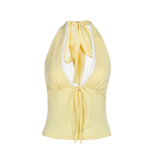 Damen elegantes Haltertop mit zartem Spitzendetail EB