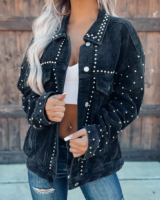 Damen Cordjacke mit Perlenverzierung EB