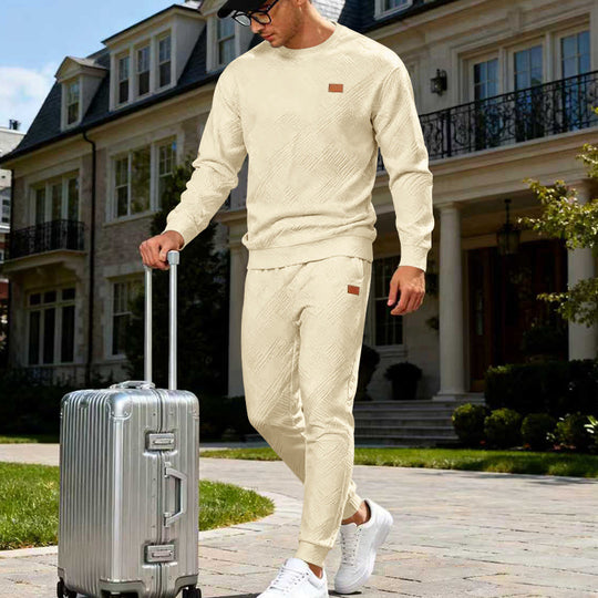 Herren Feinstrukturiertes Lounge-Set mit Rundhals-Pullover & schmaler Jogginghose EB