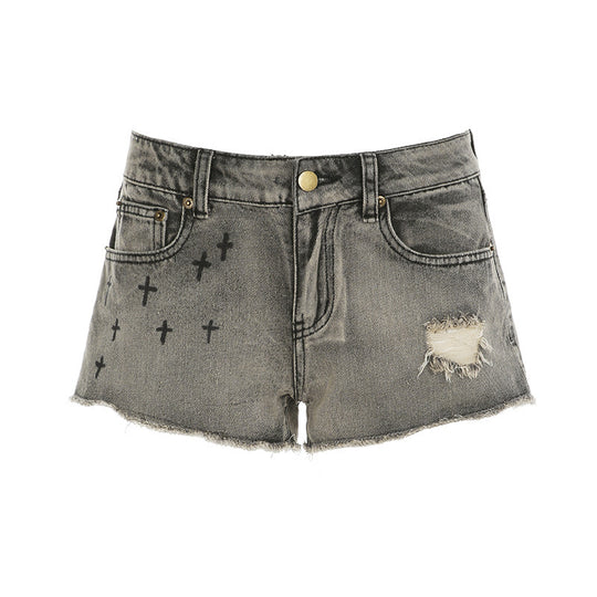 Damen Kurze Jeansshorts mit Leopardenmuster und gerafftem Bund EB