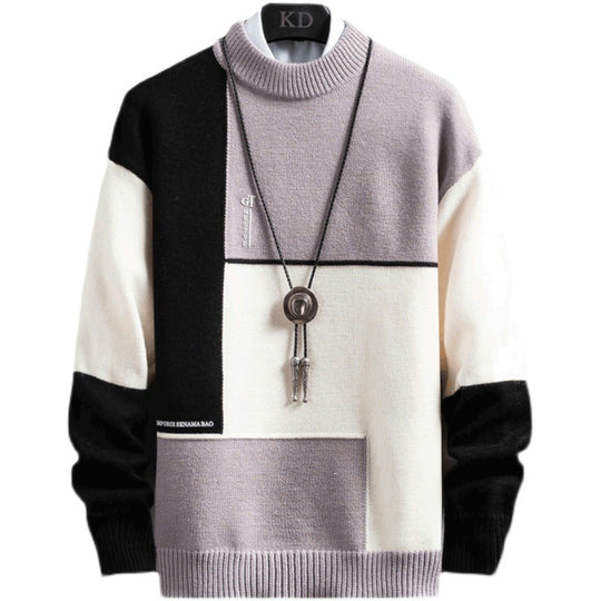 Herren nan blockfarbiger Oversize-Feinstrickpullover mit Stehkragen und gerippten Bündchen EB