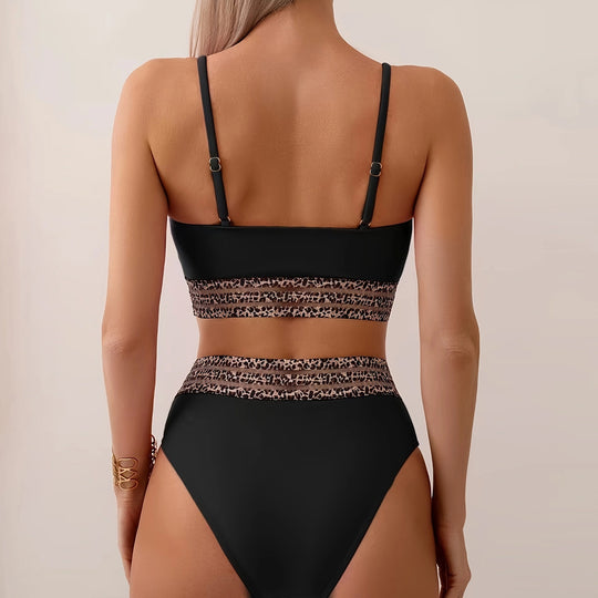 Damen Hochtailliertes Bikini-Set mit modischen Leoparden-Details EB