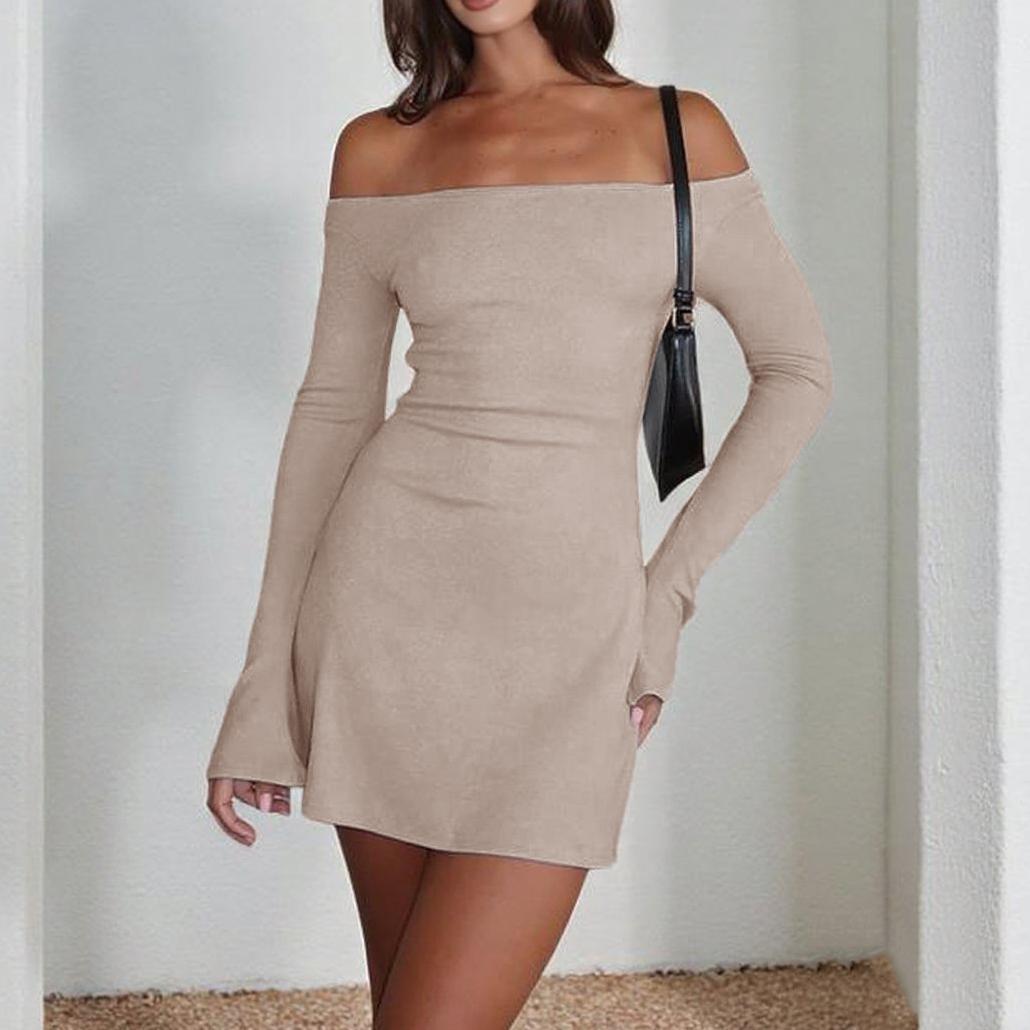 Damen Off-Shoulder Minikleid mit langen Ärmeln und figurbetontem Schnitt EB
