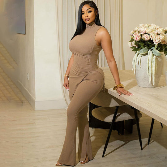 Damen elegant geschnittenes Einteiler-Set mit asymmetrischem Design und Stehkragen EB