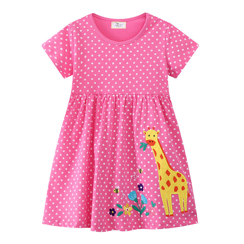 Mädchen Baumwollkleid mit niedlichem Giraffenmuster EB