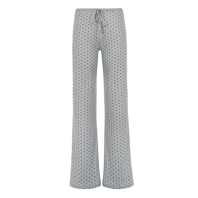 Damen nan gemütliche Highwaist-Loungehose mit weitem Schlag, elastischem Komfortbund, Kordelzug und dezentem Punkte-Print EB