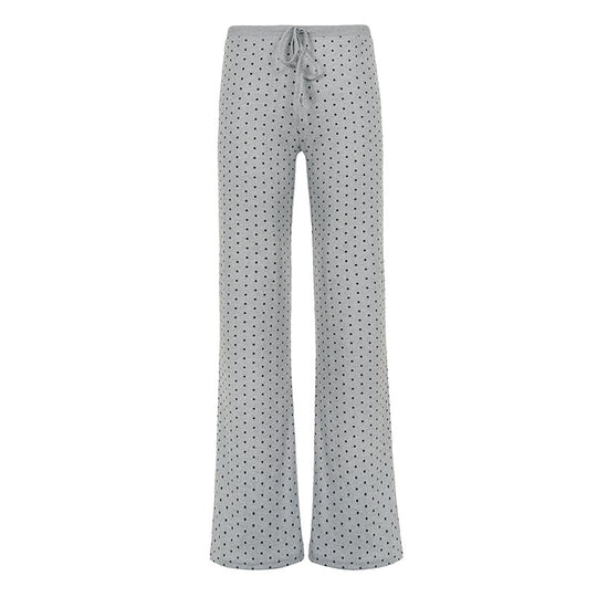 Damen nan gemütliche Highwaist-Loungehose mit weitem Schlag, elastischem Komfortbund, Kordelzug und dezentem Punkte-Print EB