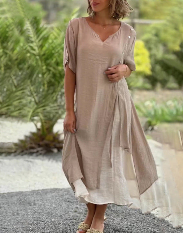 Damen Strandkleid mit asymmetrischem Schnitt und eleganten Knopfdetails Heidi-Mode