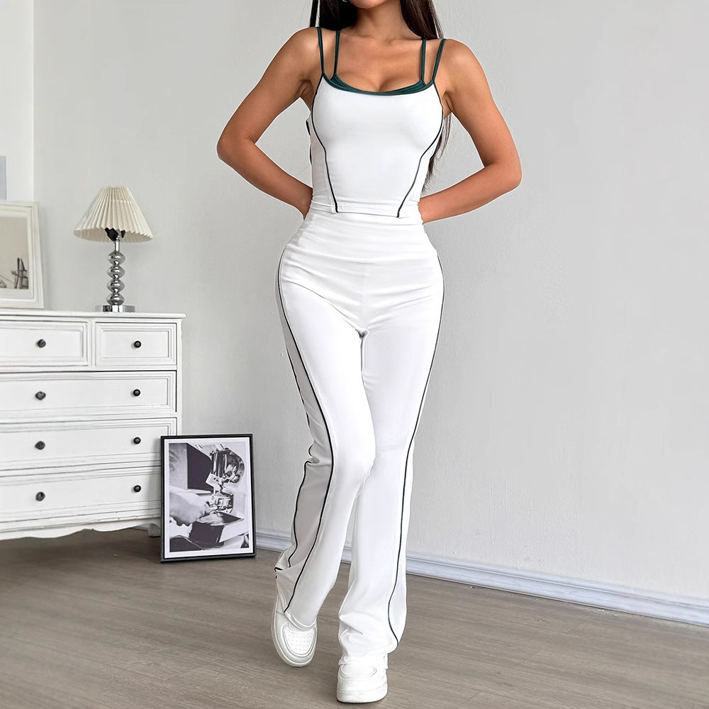 Damen Sportliches Zweiteiliges Set mit modischem Crop-Top und weiten Leggings EB
